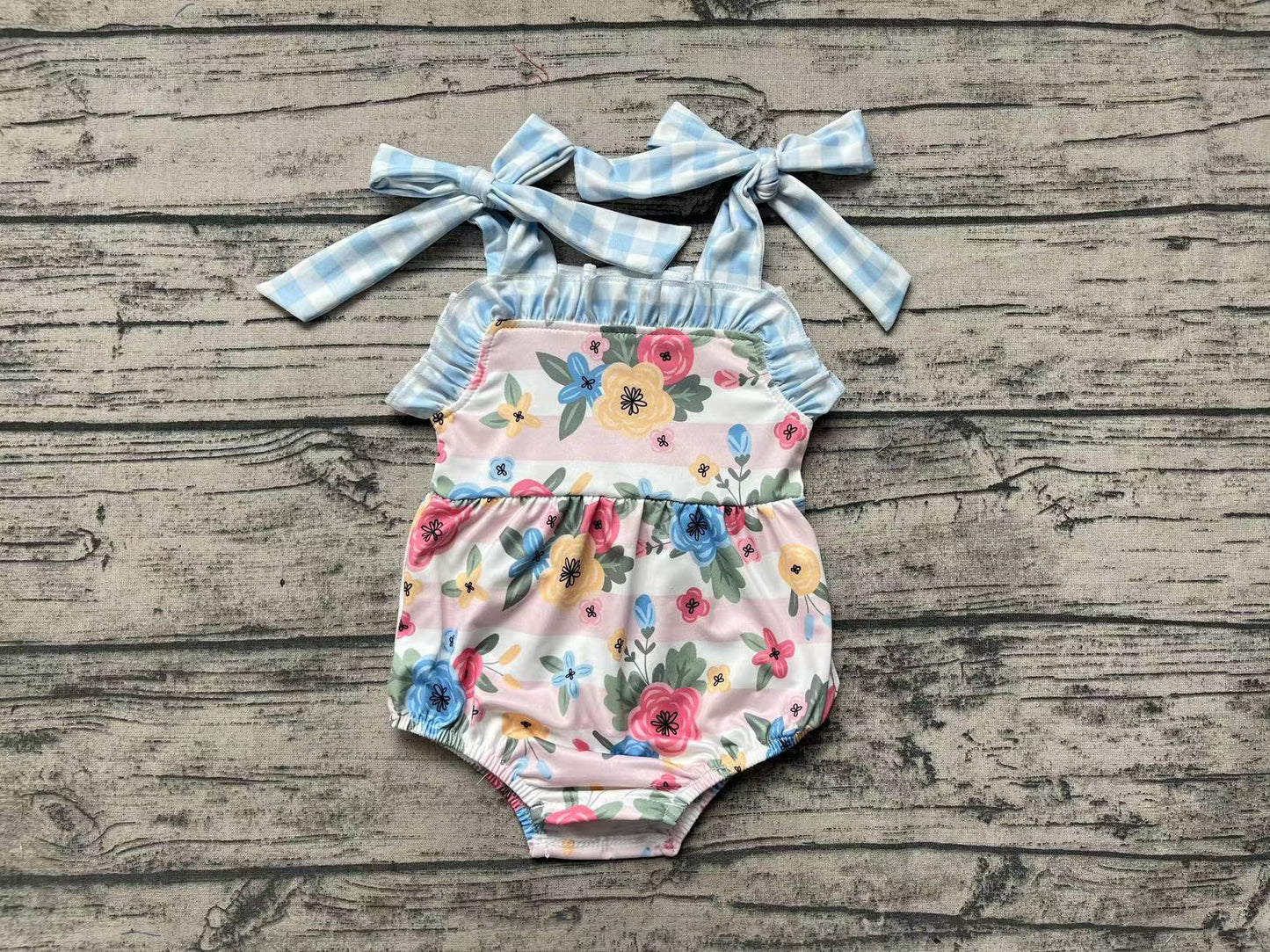 Baby Infant Girls Pink Stripes Flowers Straps Rompers