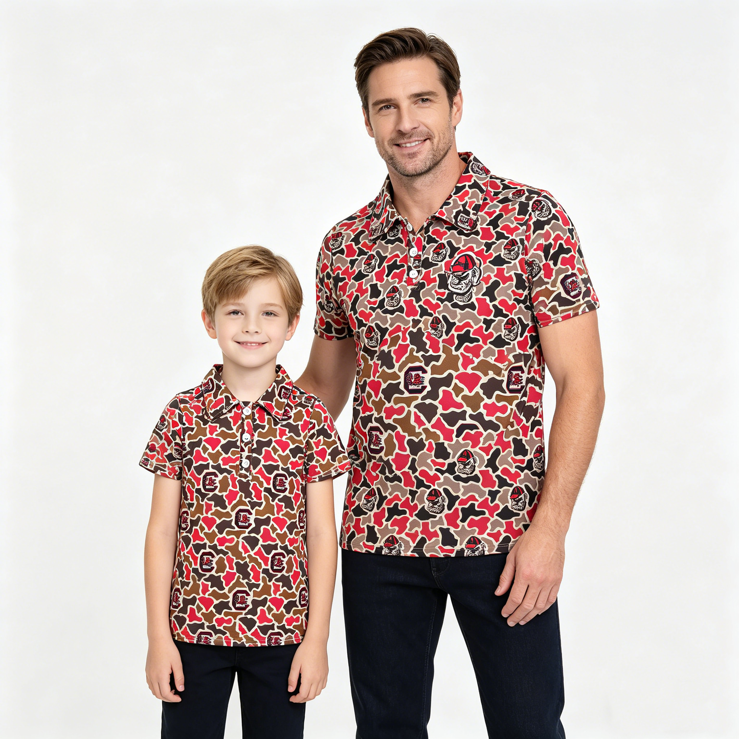 Daddy and Me Boys Southern Camo Bulldogs Team Button Polo Shirts Tops