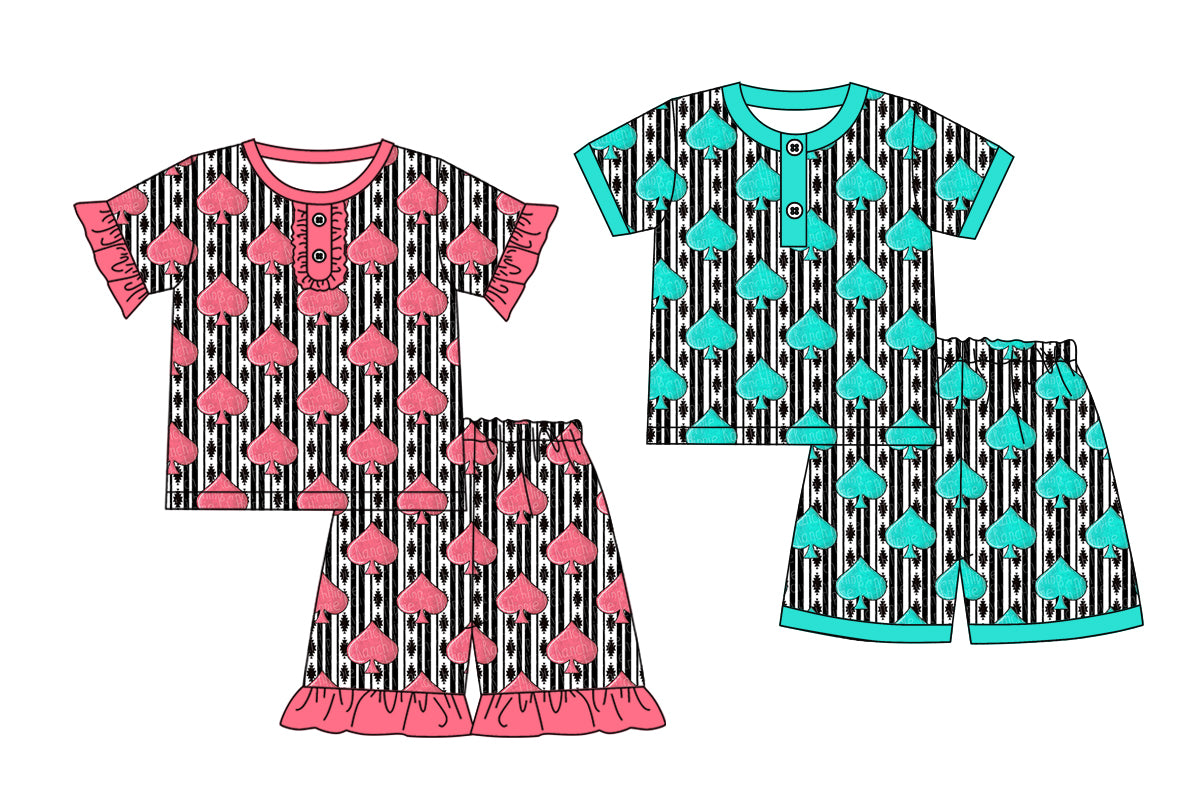 Preorder moq 5 Custom Baby Kids Short Sleeves Button Aztec Stripe Top Short Pajamas Set