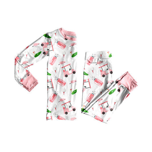 Preorder (moq 20)Baby Girls Bamboo Golf Pink Pants Pajamas Sets