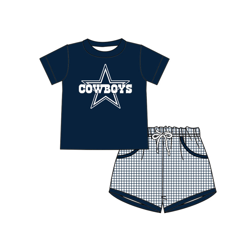 Baby Boys Cowboys Short Sleeve Shirt Pocket Shorts Clothes Sets Preorder(moq 5)