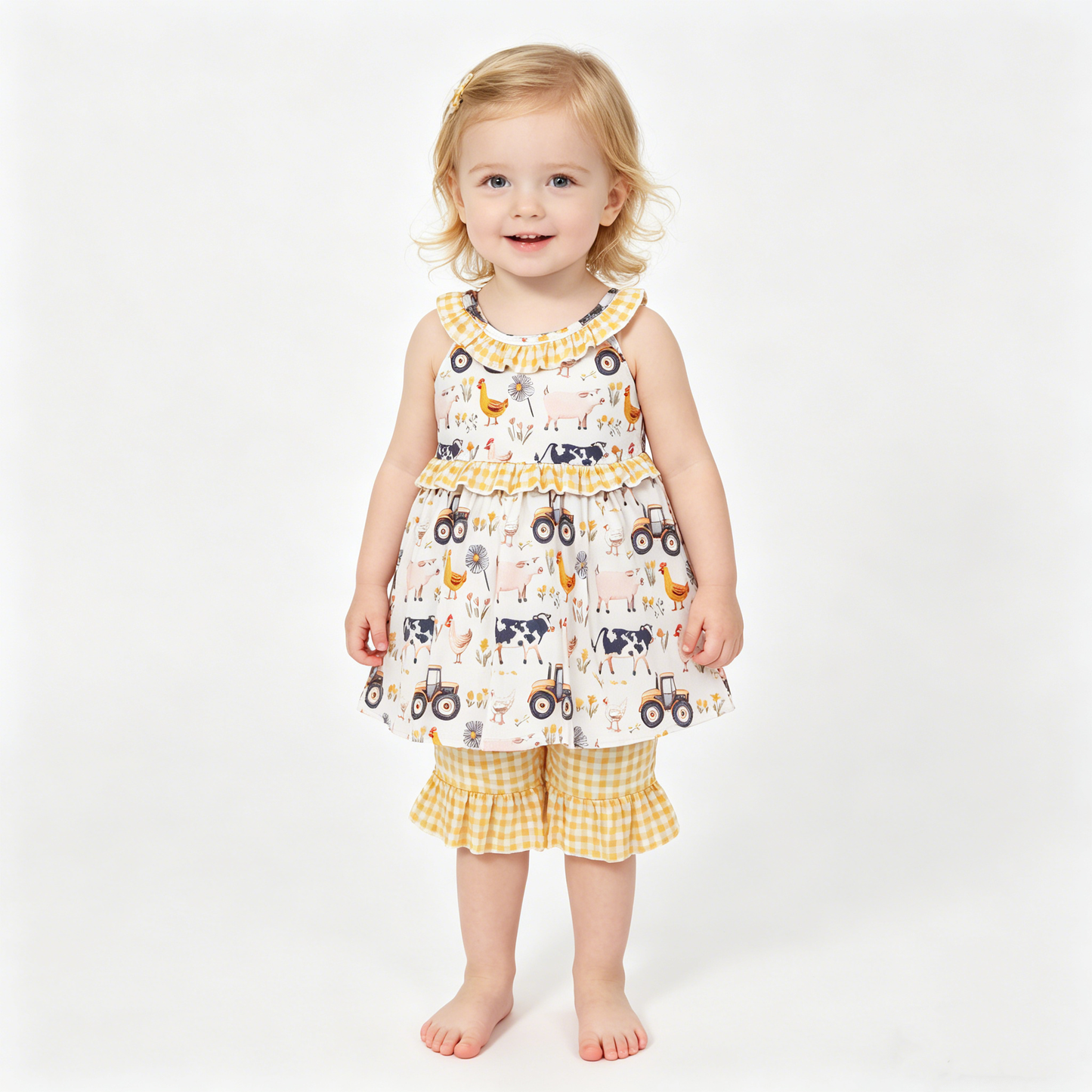 Baby Girls Sleeveless Cows Trucks Tunic Ruffle Shorts Farm Clothes Sets