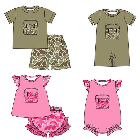 Preorder moq 5 (each item)Baby Boys Girls Southern Camo Boxes Shorts Hunting Clothes Sets Rompers
