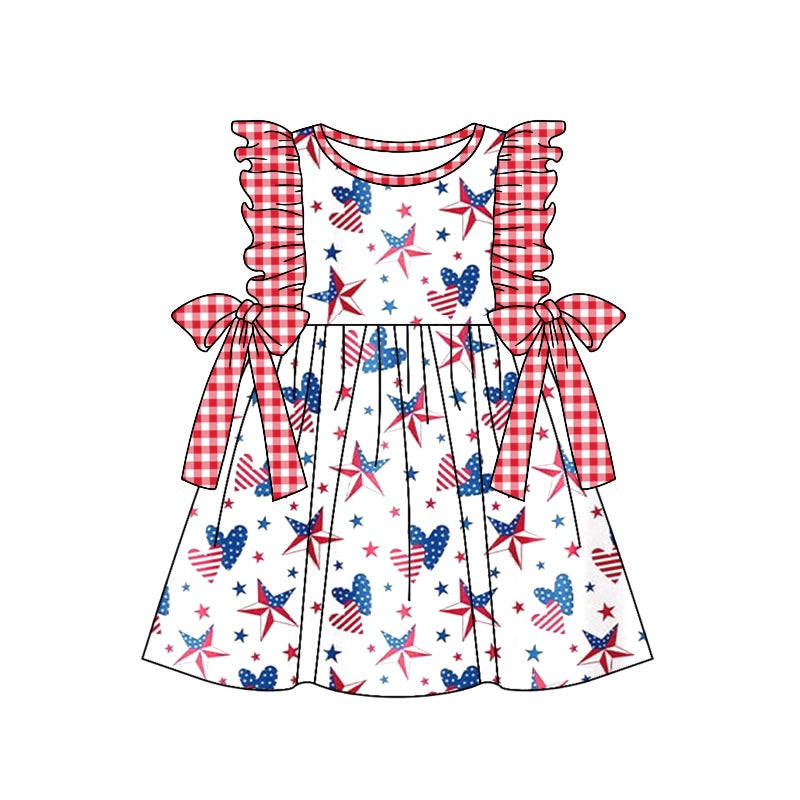 Baby Girls 4Th Of July Stars Bows Knee Length Dresses preorder (moq 5)