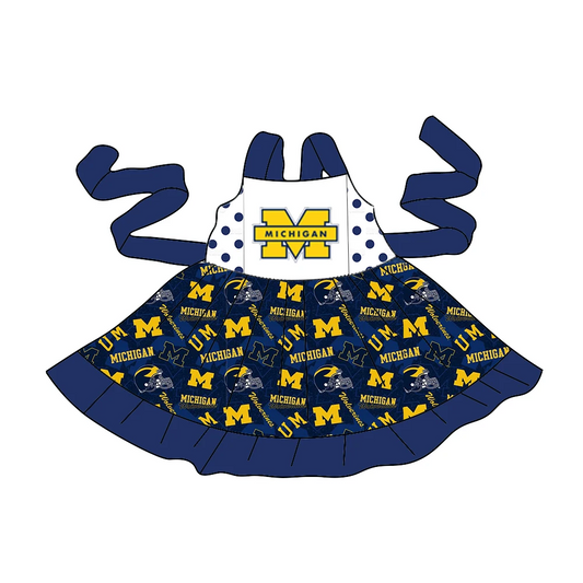 Baby Girls Twirl Michigan Belt Team Knee Length Dresses Preorder(moq 5)