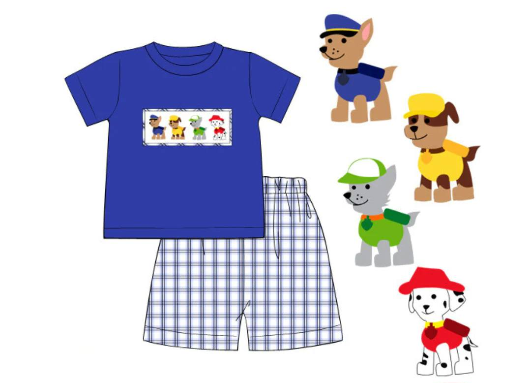 Baby Boys Blue Cartoon Dogs Tops Shorts Clothes Sets preorder (moq 5)