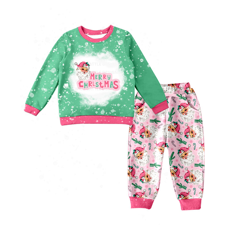 Baby Girls Christmas Santa Cactus Western Shirt Top Pants Pajamas Clothes Sets Preorder(moq 5)