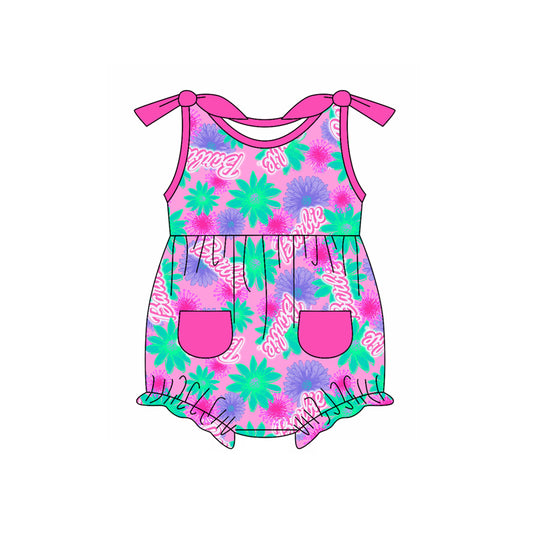 Preorder(moq 5)Baby Infant Girls Pink Green Flowers Pockets Rompers