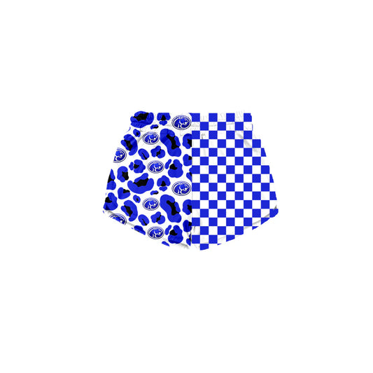 Preorder (moq 5)Baby Girls Blue Checked Leopard Cougars Team Shorts Bottom