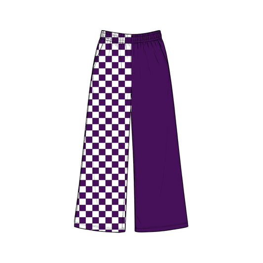 Preorder (moq5) Baby Girls Purple Checked Leopard Pockets Flare Pants Bottom
