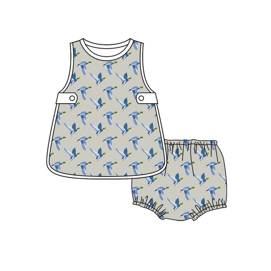 Preorder moq 5 Baby Boys Ducks Plaid Hunting Top Bummies Short Clothes Set