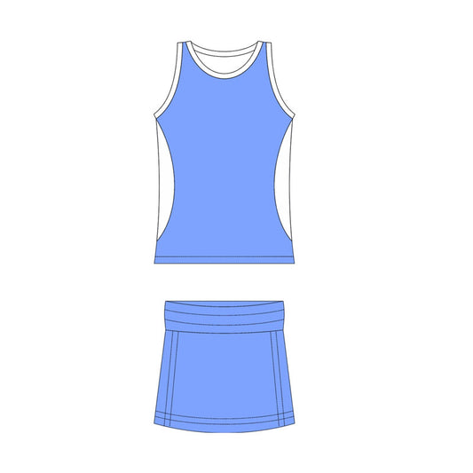 Preorder moq 10 Baby Girls Hot Blue Sleeveless Activity Wear Vest Top Short Skirts Yoga Set