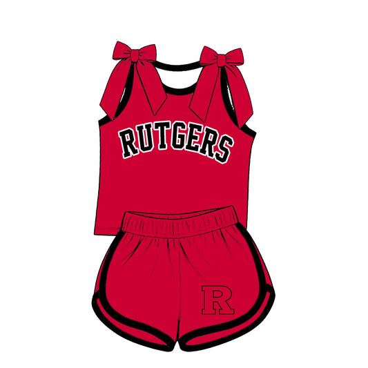 Preorder (moq 5) Baby Girls Red Bows Rutgers Vest Short Team Clothes Set