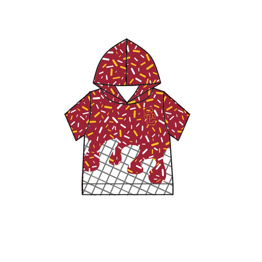 Preorder (moq 5)Baby Boys Short Sleeve Red Sprinkles Drip USC Trojans Team Hoodies Top