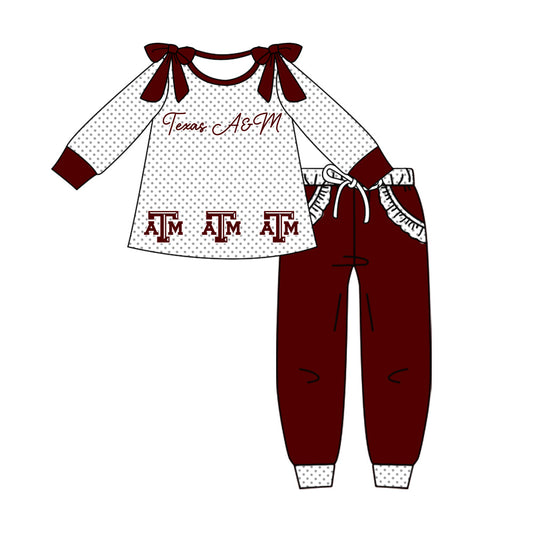 Preorder (moq 5)Baby Girls Polka Dots ATM Tunic Pockets Jogger Team Clothes Sets