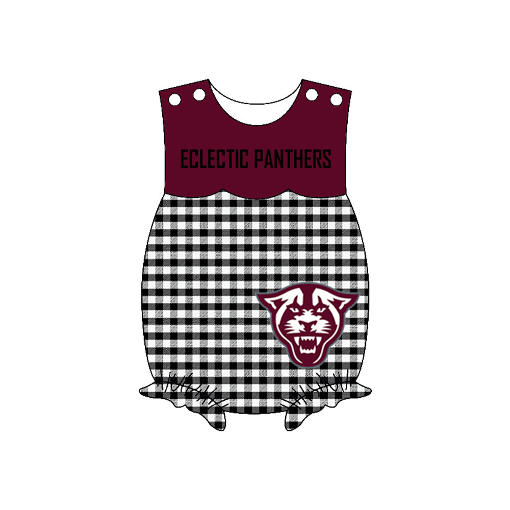Preorder (moq 5)Baby Girls Sleeveless Eclectic panthers Ruffle Shorts Rompers