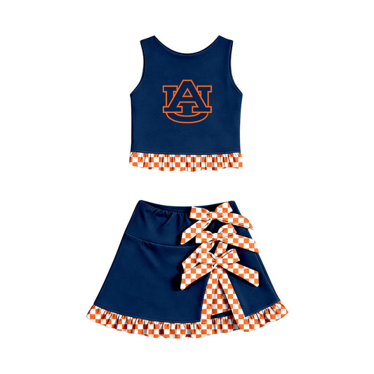 Preorder (moq 5) Baby Girls Auburn Vest Bows Skirt Short Team Clothes Set
