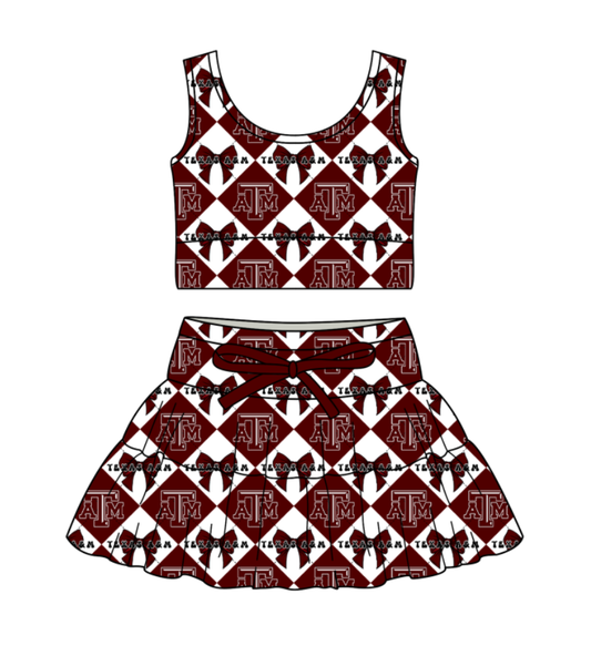 Preorder moq 5 Baby Girls Sleeveless ATM Bows Checked Top Skirt Shorts Team Clothes Set