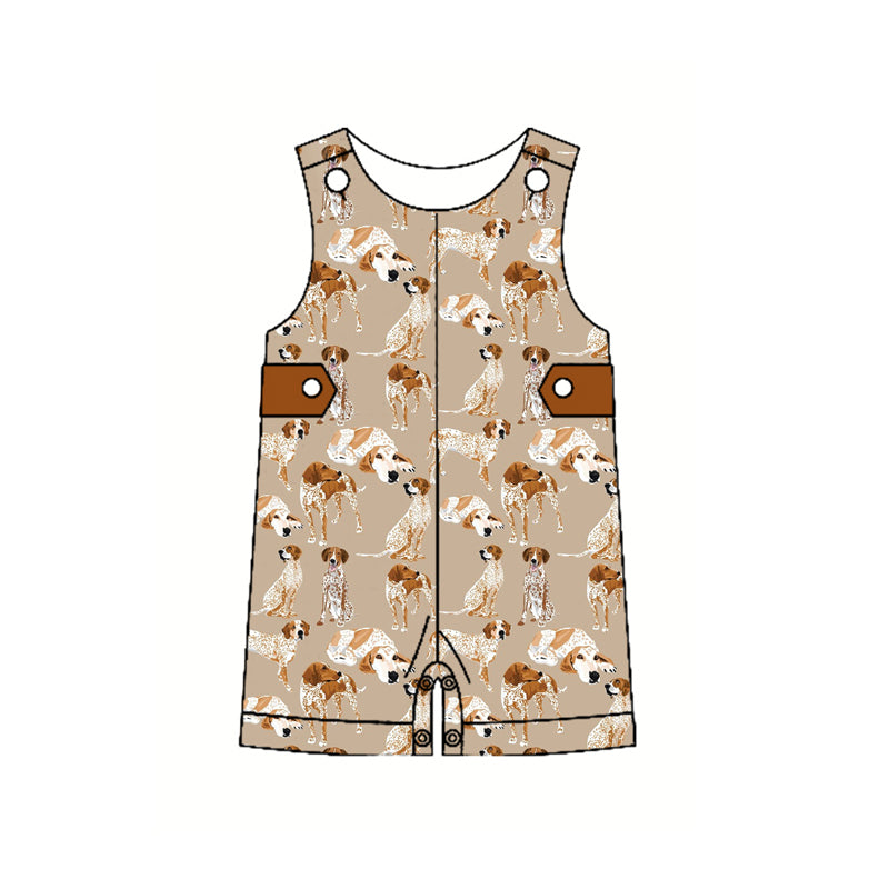 Preorder(moq 5)Baby Infant Boys Khaki Sleeveless Dogs Button Rompers