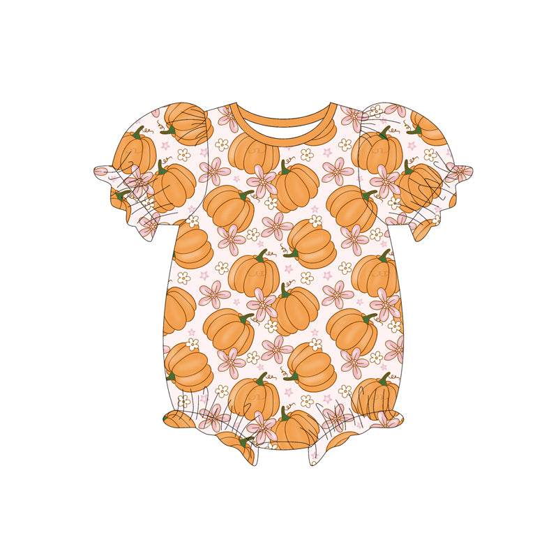 Preorder (moq 5)Baby Girls Short Ruffle Sleeves Flower Pumpkins Bummies Rompers
