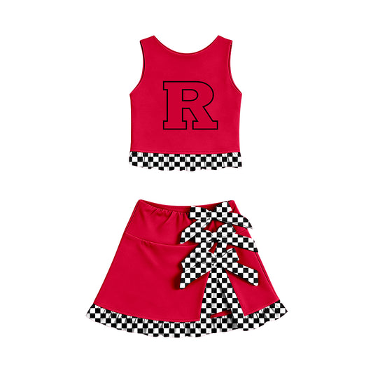 Preorder (moq 5) Baby Girls Rutgers Vest Bows Skirt Short Team Clothes Set