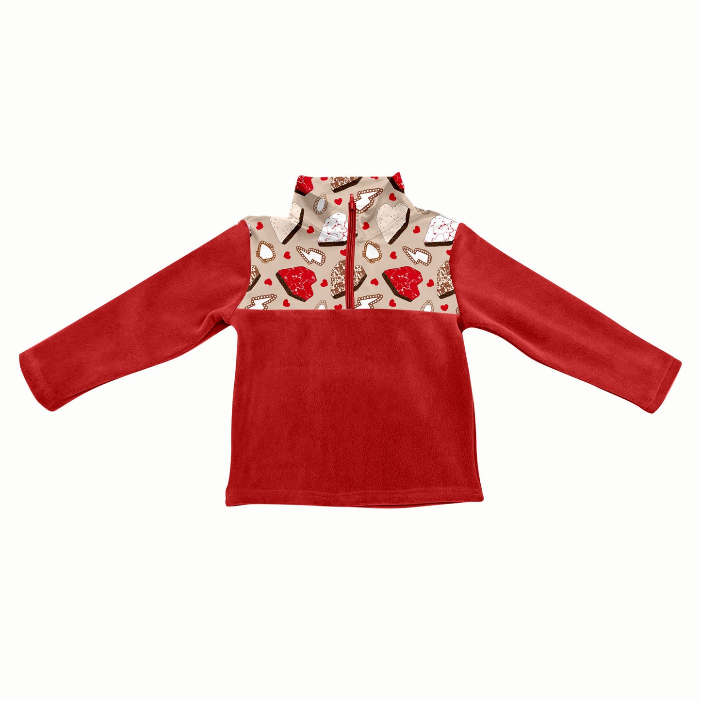Preorder(moq 5) Baby Girls Red Turquoises Hearts Half Zipper Valentines Pullovers Sweater Tops