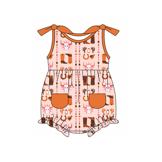 Preorder(moq 5)Baby Infant Girls Western Boots Cow Summer Rompers