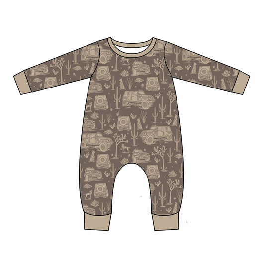 Preorder (moq 5)Baby Boys Long Sleeve Cactus Trucks Western Pant Rompers