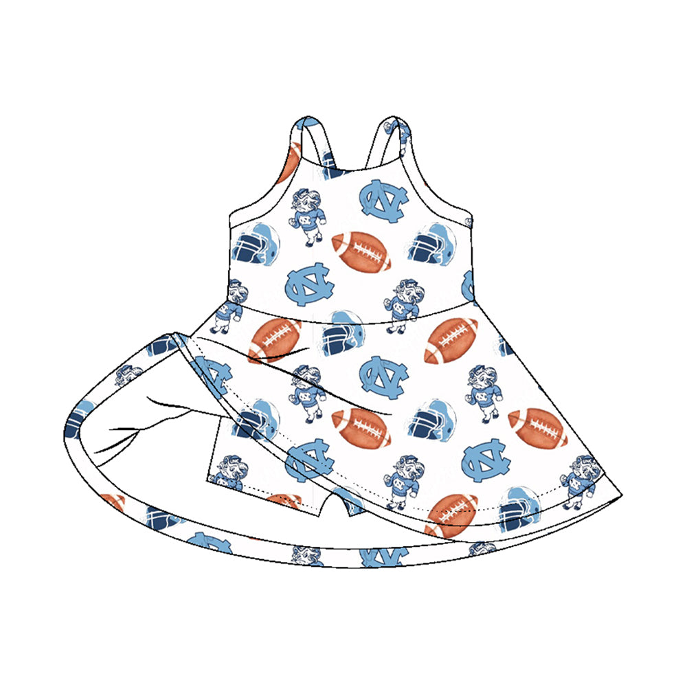 Preorder (moq 5)Baby Girls Strap Footballs CN Team Shorts Knee Length Dresses
