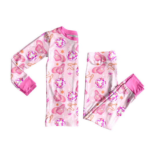Preorder (moq 5)Baby Girls Pink Hats Stars Top Pants Western Pajamas Sets