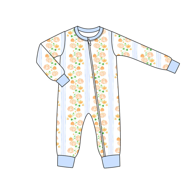 Preorder moq 5 Baby Infant Boys Long Sleeves Pumpkins Flowers Stripes Zipper Rompers