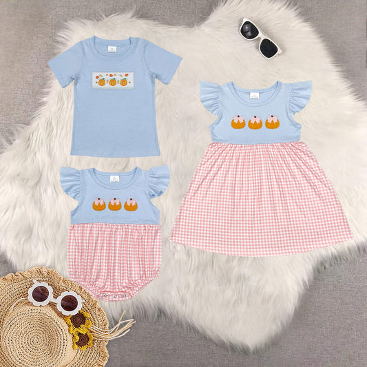 Sibling Baby Kids Fall Pumpkins Shirts Rompers Dresses
