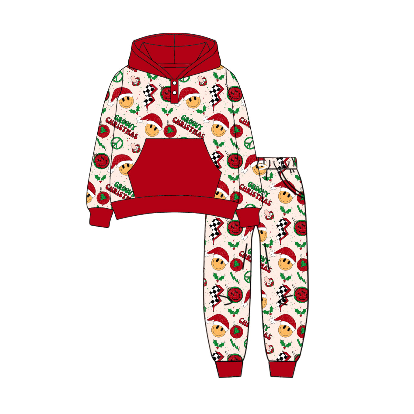 Preorder (moq 5)Baby Boys Red Long Sleeves Hats Smiles Pocket Button Hoodies Legging Pant Sets