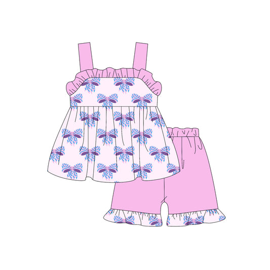 Preorder (moq 5)Baby Girls Pink Strap Leopard Bows Tunic Ruffle Short Set