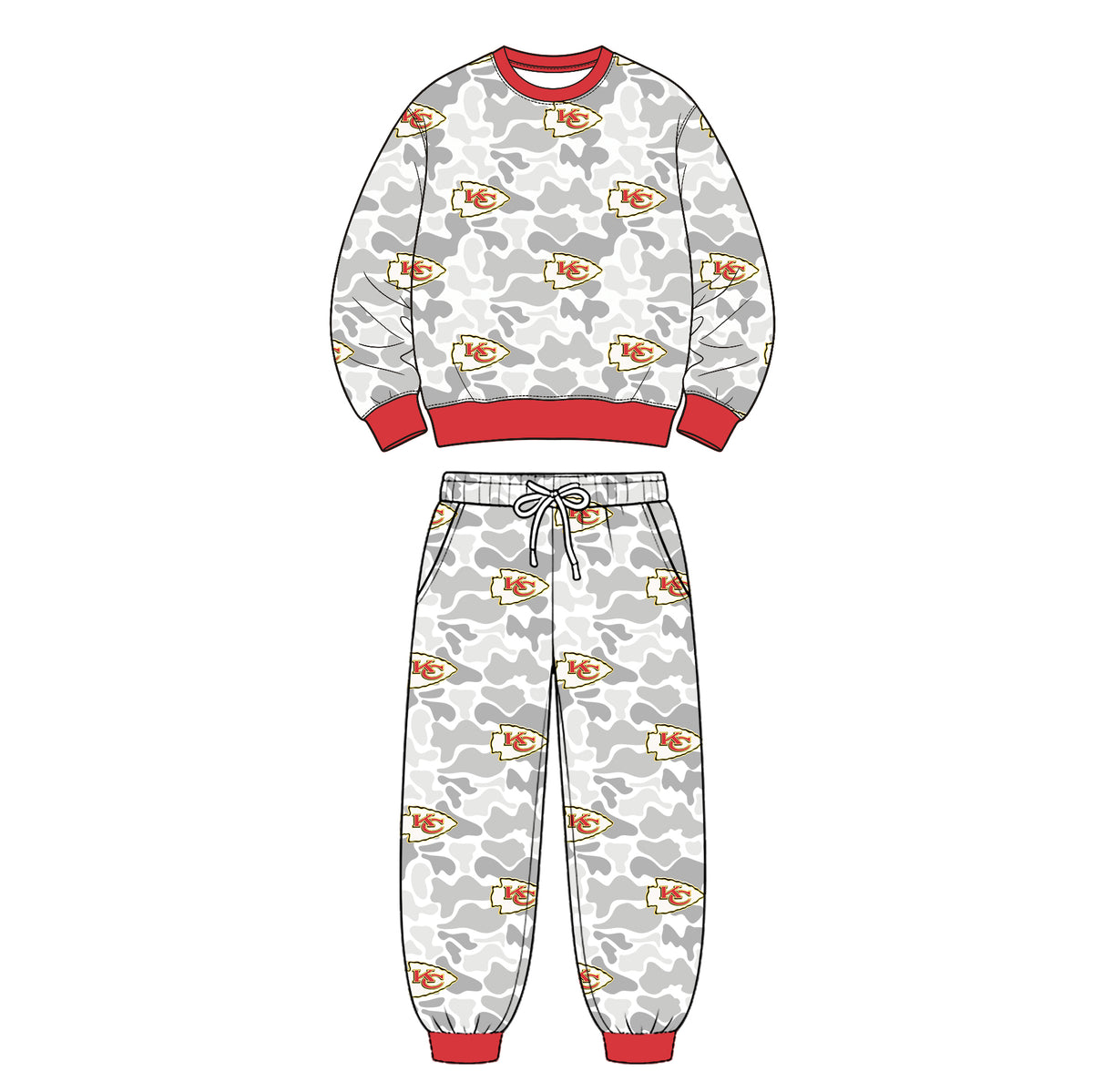 Preorder (moq 5) Baby Boy Clothes Grey Camo Shield Badge Graphic Print Long Sleeve Crew Neck Top Jogger Pant Outfit Set