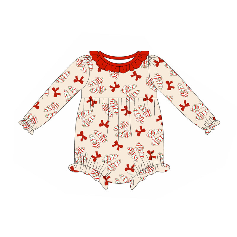 Preorder (moq 5)Baby Girls Peach Long Sleeves Bows Ruffle Rompers