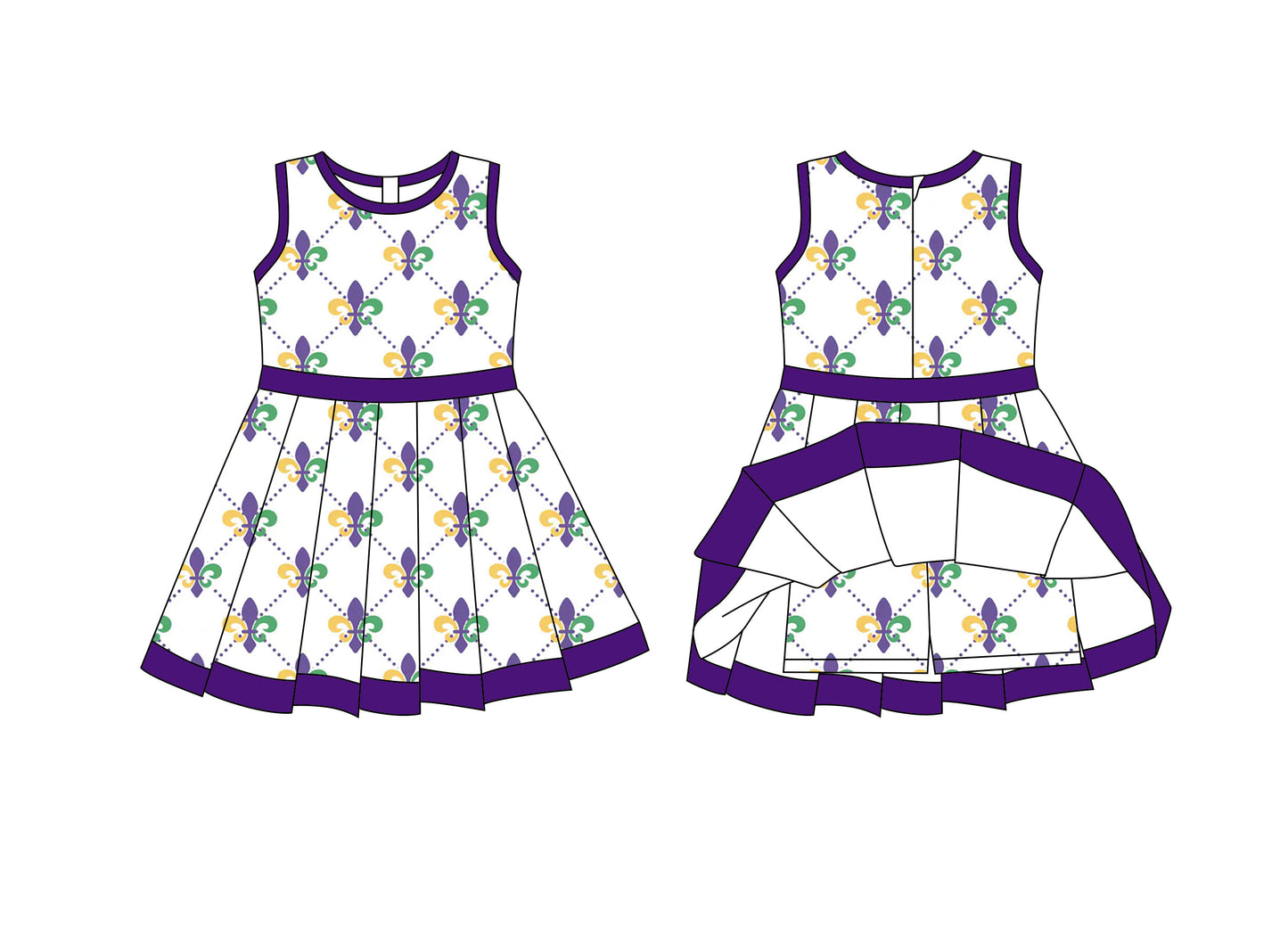 Preorder moq 8 Baby Girls Mardigras Anchors Checked Back Zip Shorts Ruffle Knee Length Dress