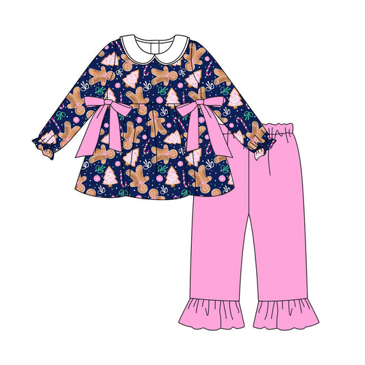 Preorder (moq 5)Baby Girls Gingerbread Trees Tunic Ruffle Pants Christmas Clothes Sets