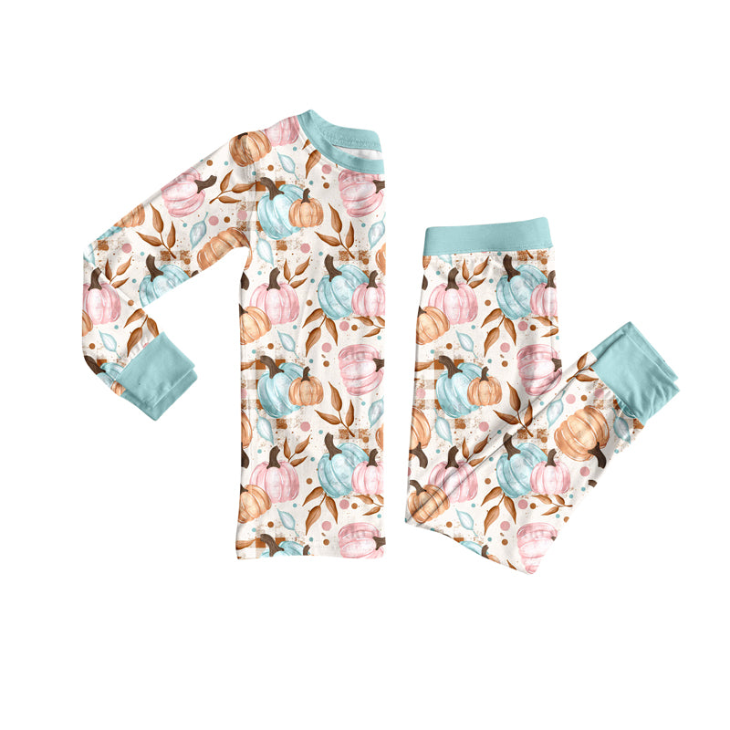 Preorder (moq 5)Baby Girls Long Sleeves Colorful Pumpkins Top Pant Pajamas Set