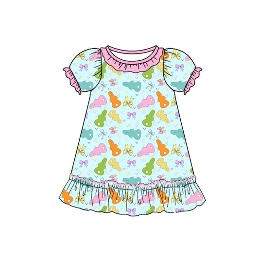 Preorder(moq 8)Baby Girls Colorful Bows Rabbits Ruffle Easter Knee Length Dresses