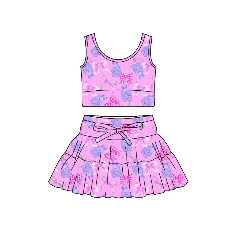 Preorder (moq 5)Baby Girls Rabbits Bows Vests Top Skirt Shorts Easter Clothes Sets