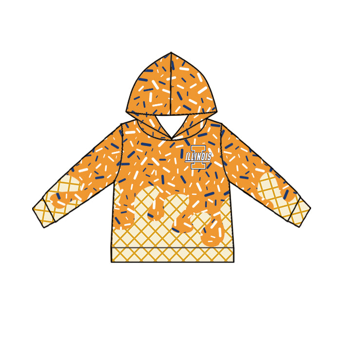 Preorder (moq 5)Baby Boys Orange Long Sleeves ILLINOIS Drip Team Hoodies Top