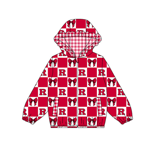 Preorder (moq 5) Baby Girls Bows Rutgers Checked Team Ruffle Hoodie Tops