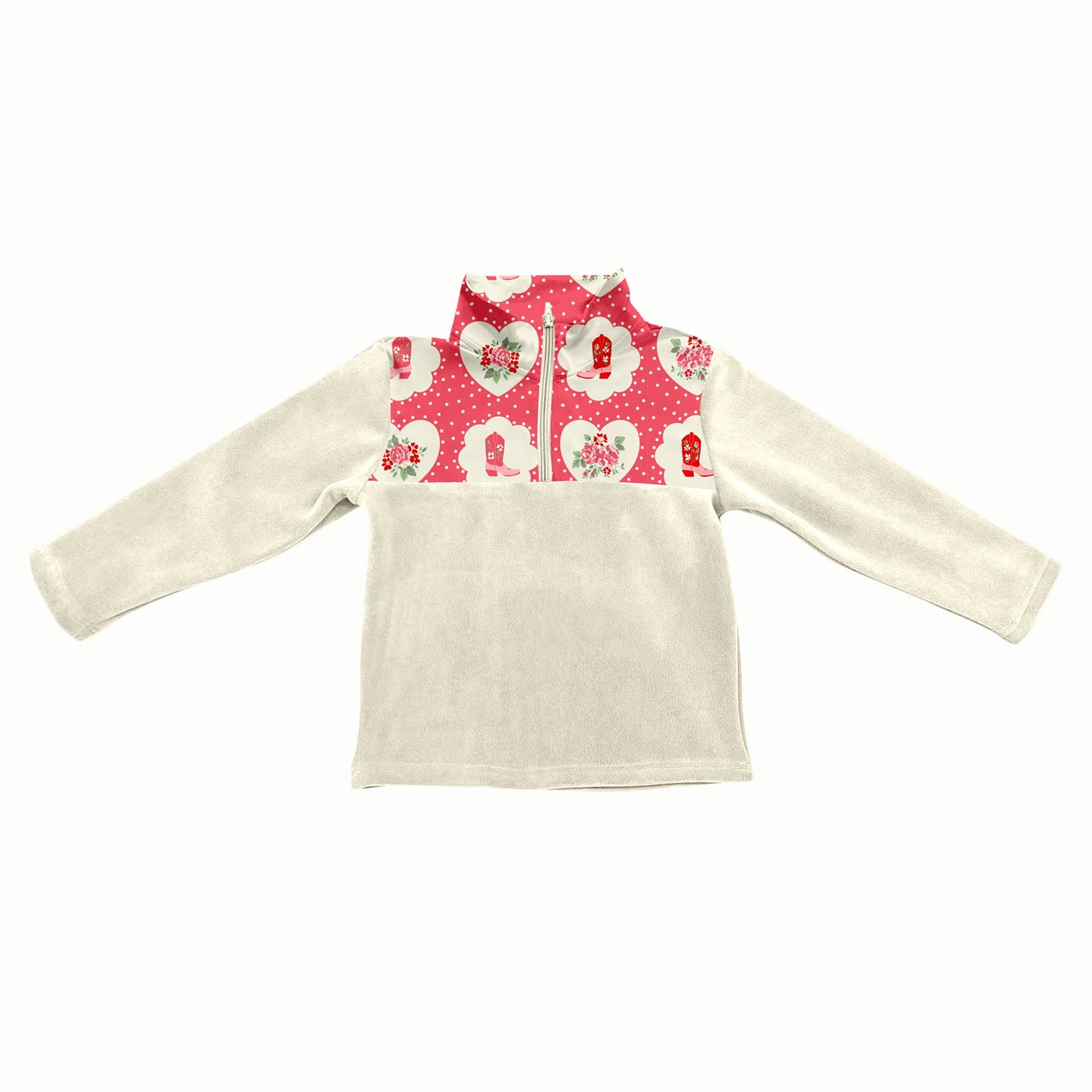 Preorder(moq 5) Baby Girls Flowers Boots Polka Dots Half Zipper Western Pullovers Sweater Tops
