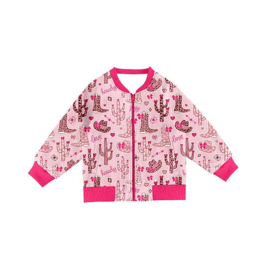 Preorder(moq 8)Baby Girls Long Sleeve Hearts Boots Cactus Pockets Zip Jackets Top