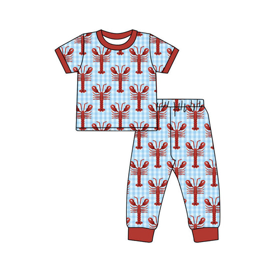 Preorder(moq 8)Baby Boys Blue Checked Crayfishes Top Pants Pajamas Sets