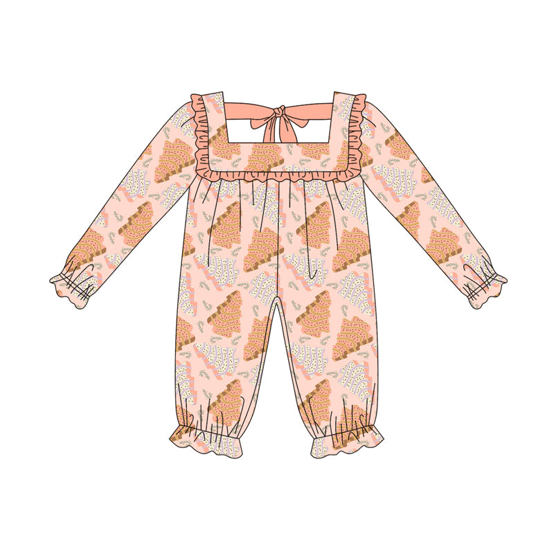 Preorder (moq 5)Baby Girls Long Sleeves Peach Trees Plaid Ruffle Pant Romper