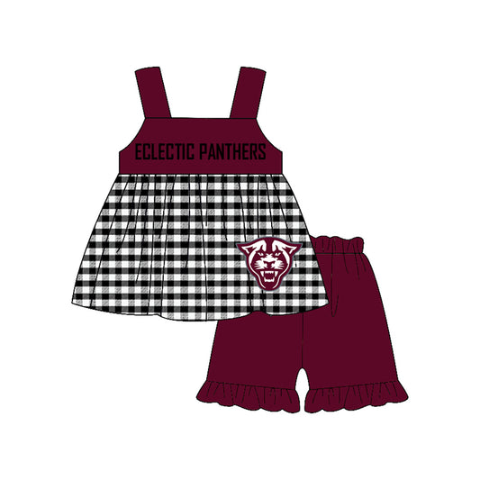 Preorder moq 5 Baby Girls Eclectic panthers Ruffle Shorts Team Clothes Set