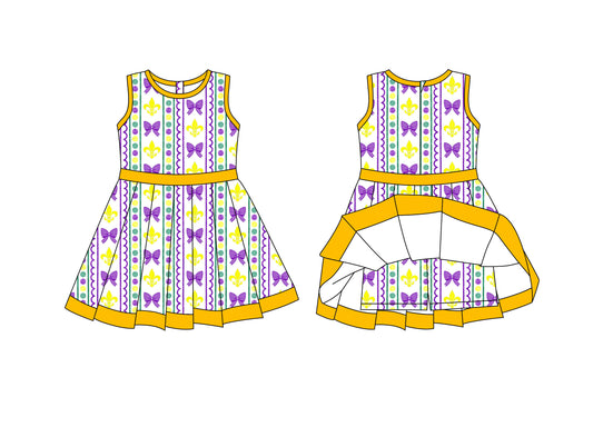 Preorder moq 8 Baby Girls Mardigras Bows Anchors Stripe Back Zip Shorts Ruffle Knee Length Dress