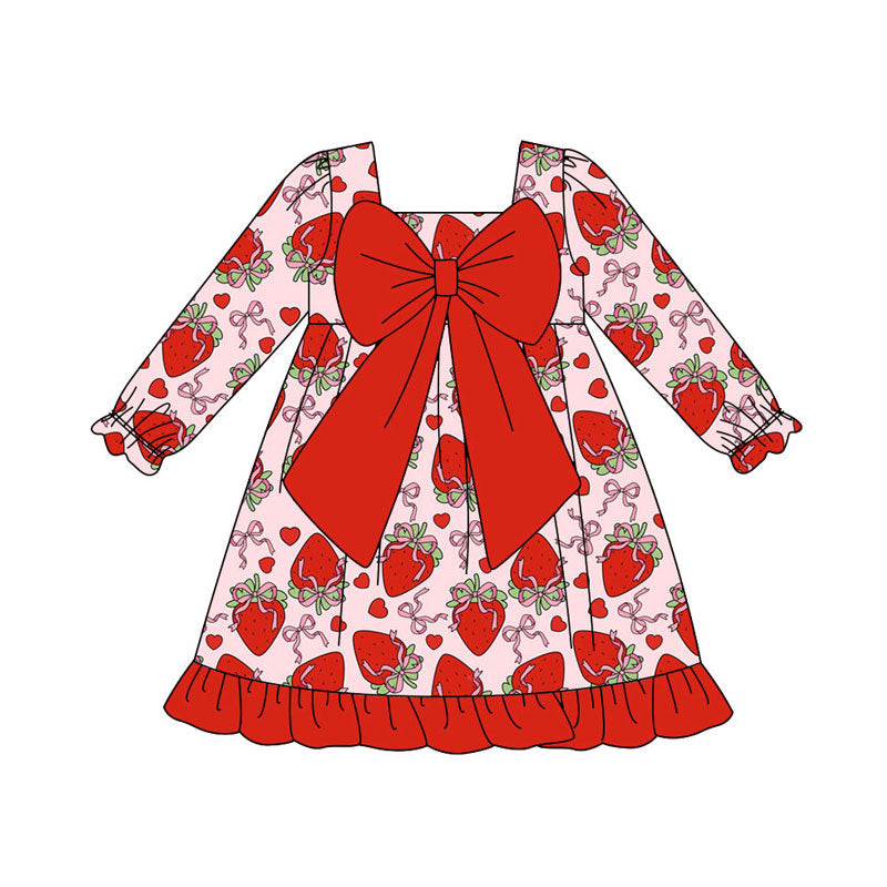 Preorder(moq 5) Baby Girls Bows Strawberry Valentine Ruffle Knee Length Dresses